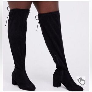 NWOB Torrid Black Faux Suede Stretch Over The Knee Heeled Boot Extra Wide